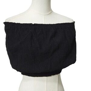 Bobi Blouse Womens Medium Black Off Shoulder Smocked Cotton Crop Top Summer